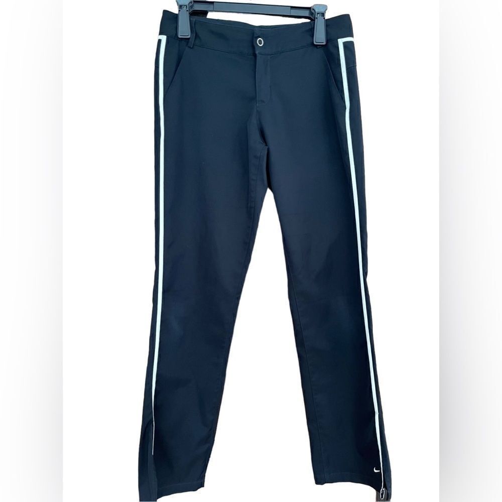 NIKE black/white stripe snap front straight leg polyester pants size S (4-6)